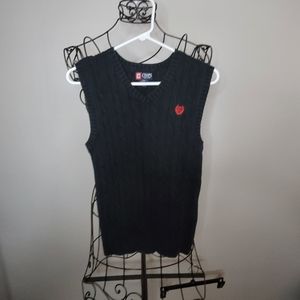 Chaps black sweater vest with red emblem on the front size large (14-16)